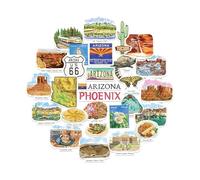 Navy Peony stickers de voyage Arizona - Illustrés à la main, aquarelle, finition mate, découpés à la forme - Pour scrapbooking, carnet (28 pièces)