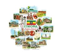 Navy Peony stickers de voyage Éthiopie - Illustrés à la main, aquarelle, finition mate, découpés à la forme - Pour scrapbooking, carnet (28 pièces)