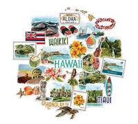Navy Peony Stickers de voyage Exotic Hawaii State (31 pièces) - Aquarelle, étanches, décalcomanies de vacances américaines pour scrapbooking, journaux, valise