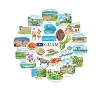 Navy Peony stickers de voyage Guam - Illustrés à la main, aquarelle, finition mate, découpés à la forme - Pour scrapbooking, carnet (28 pièces)