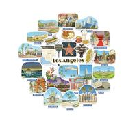 Navy Peony stickers de voyage Los Angeles - Illustrés à la main, aquarelle, finition mate, découpés à la forme - Pour scrapbooking, carnet (28 pièces)