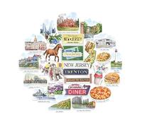 Navy Peony stickers de voyage New Jersey - Illustrés à la main, aquarelle, finition mate, découpés à la forme - Pour scrapbooking, carnet (28 pièces)