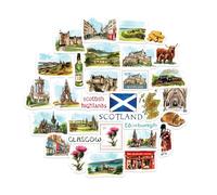 Navy Peony Stickers de voyage Spectacular Scotland (30 pièces) - Aquarelle, étanches, décalcomanies à thème écossais pour journaux, albums de souvenirs, gobelets