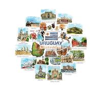 Navy Peony stickers de voyage Uruguay - Illustrés à la main, aquarelle, finition mate, découpés à la forme - Pour scrapbooking, carnet (28 pièces)