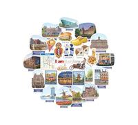 Navy Peony stickers grand format Amsterdam - Illustrés à la main, gouache, finition brillante, imperméables - Pour valise, ordinateur portable, gourde (28 pièces)