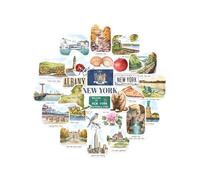 Navy Peony stickers grand format État de New York - Illustrés à la main, aquarelle, finition brillante, imperméables - Pour valise, ordinateur portable, gourde (28 pièces)