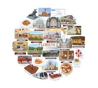 Navy Peony stickers grand format Florence - Illustrés à la main, gouache, finition brillante, imperméables - Pour valise, ordinateur portable, gourde (28 pièces)