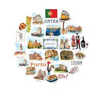 Navy Peony stickers grand format Portugal - Illustrés à la main, aquarelle, finition brillante, imperméables - Pour valises, ordinateurs portables, gourdes (31 pièces)