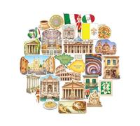 Navy Peony stickers grand format Rome - Illustrés à la main, gouache, finition brillante, imperméables - Pour valises, ordinateurs portables, gourdes (28 pièces)