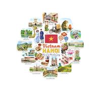 Navy Peony stickers grand format Vietnam - Illustrés à la main, aquarelle, finition brillante, imperméables - Pour valises, ordinateurs portables, gourdes (28 pièces)