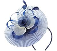 Navy - Wig Women's Hibi Wedding Feather Hat With Flowers And Feathers Bandeau Et Pinces À Cheveux Élégants Pour Cocktail Tea Party Evening Ceremony Bridal Hat For Female Girls. Multicolore