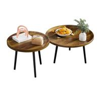 nawoefii Table Basse Ronde, Table Basse Ronde Bois, Lot de 2, faciles à Assembler, combinant Tables d'appoint, avec Une élégante Finition Grain de Bois, pour Les Petits espaces Marron A