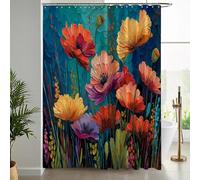 NAWVNMI Coquelicots Rideau de Douche Résistant à l'eau Anti-moisissure Peinture À l'huile Texture Lavable Tissu en Polyester Rideaux de Salle de Bain avec 12 Crochets (Rose Orange, 240 x 200 cm)