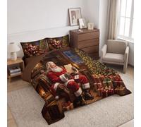 NAWVNMI Couette Réversible de Peinture À l'huile Classique avec Père Noël Lettres Sapin De Noël - Couvre-lit matelassé avec 2 taies d'oreiller pour Toutes Les Saisons - Microfibre Douce - 240×260 cm