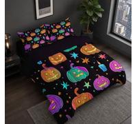 NAWVNMI Dessin Animé Halloween Couette 200×200 cm 4 Saisons Lanterne Bougie Citrouille Couette Imprimée sans Housse 3 Personnes, Edredon Réversible Parure De Lit
