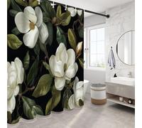 NAWVNMI Magnolia Rideau de Douche Résistant à l'eau Anti-moisissure Vert Feuilles Lavable Tissu en Polyester Rideaux de Salle de Bain avec 12 Crochets (Blanc Vert, 180 x 180 cm)