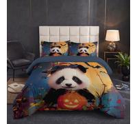 NAWVNMI Mignon Halloween Couette 140×200 cm 4 Saisons Lanterne Panda Citrouille Couette Imprimée sans Housse 2 Personnes, Edredon Réversible Parure De Lit