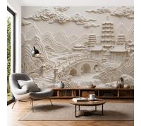 NAWVNMI Panoramique Murale 450 x 315cm Bas-Relief De Style Chinois Papier Peint, Pagode Ancienne Pont En Arc De Pierre Papiers Peints Poster Murale, Muraux Photo 3D Fond Effet, pour Salon Chambre