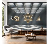 NAWVNMI Papier Peint 3D Soie Style Architecture Industrielle, Suspension GéométrieMurales Panoramique 350 x 256cm, Fond d'Écran, Revêtement Mural Décoration Salon Chambre Gris Or