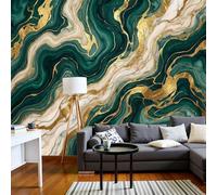 NAWVNMI Papier Peint Art Fluide De Luxe, 3D Panoramique Papier Peint xxl Feuille D'Or Texture, Mural Decoratif Pour Salon Chambre Bureau, Moderne Décoration Murale, Vert Foncé Or 200 x 140cm