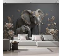 NAWVNMI Papier Peint Panoramique 3D Soie Éléphant Jungle -250 x 175cm -Peinture Murale Animal Sculpture Photo Poster Tableaux Muraux Salon Chambre Bureau Couloir Mural Décoration