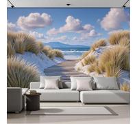 NAWVNMI Papier Peint Panoramique 3D Soie Plage Dunes De Sable -300 x 210cm -Peinture Murale Sentiers En Bois Photo Poster Tableaux Muraux Salon Chambre Bureau Couloir Mural Décoration