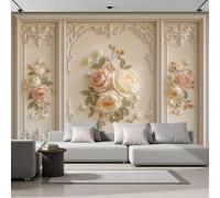 NAWVNMI Papier Peint Panoramique 3D Soie Style Baroque Relief -350 x 256cm -Peinture Murale Roses Fleurs Photo Poster Tableaux Muraux Salon Chambre Bureau Couloir Mural Décoration