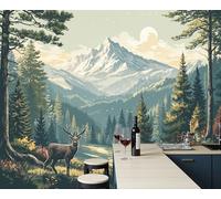 NAWVNMI Papier Peint Panoramique 3D, Vallée Forêt - Autocollant Mural pour Salon Chambre À Coucher Couloir, Peinture De Paysage Vintage Poster Geant Murale 200 x 140cm