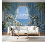 NAWVNMI Papier Peint Panoramique 3D, Vue Sur Mer Terrasse - Autocollant Mural pour Salon Chambre À Coucher Couloir, Élégant Vase Poster Geant Murale 300 x 210cm