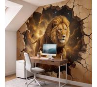 NAWVNMI Papier Peint Panoramique Animaux Briser Le Mur Soie 450 x 315cm Papier Peint Géant 3D Salon Chambre Salle à Manger Chambre Décoration Murale - Lion Nébuleuse
