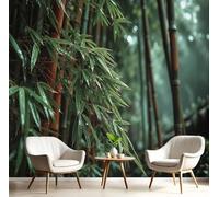 NAWVNMI Papier Peint Panoramique Bambouseraie Rosée Du Matin Tranquillité Nature Soie, 450 x 315cm, Poster geant Mural, pour Salon Chambre restaurant Décoration Murale