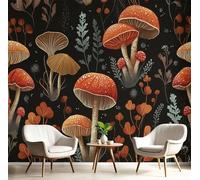 NAWVNMI Papier Peint Panoramique Champignons Feuilles Soie, 450x315cm Papier Peint Style Scandinave - Murales Tapisserie pour Salon, Adulte Chambre d'enfants, Étude Décoration