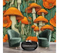 NAWVNMI Papier Peint Panoramique Champignons Pavots, 3D Poster Geant Mural Plantes Décorations, Tapisserie Panoramique Salon, Décoration Murale Chambre, 250 x 175cm