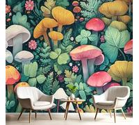 NAWVNMI Papier Peint Panoramique Champignons Plantes Soie, 450x315cm Papier Peint Nature Aquarelle Illustration - Murales Tapisserie pour Salon, Adulte Chambre d'enfants, Étude Décoration