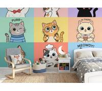 NAWVNMI Papier Peint Panoramique Chat Avatar 350 x 256cm, Décoration Murale Mignon Chic Chat, Murales Papier Peint Soie pour Chambre Salon, Poster Tableaux Photo Muraux