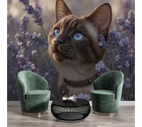 NAWVNMI Papier Peint Panoramique Chat Mystérieux Soie, 3D Tissu de soie Murale, 300 x 210cm (L×H), Champ De Lavande Mural Personnalisé 3D pour Salon Chambre Décoration Murale