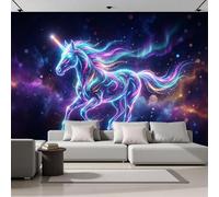 NAWVNMI Papier Peint Panoramique Ciel Étoilé Licorne 300 x 210cm - Décoration Murale Univers Étoiles - Murales Papier Peint Soie pour Chambre Salon - Moderne Poster Tableaux Photo Muraux