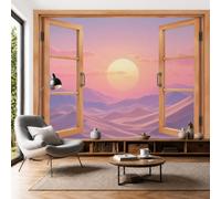 NAWVNMI Papier peint panoramique Dunes De Sable Paysage 200 x 140cm - Revêtement mural décoration chambre salon - Design moderne - Rose Orange Bleu Clair - Lever De Soleil Ciel vue depuis la fenêtre