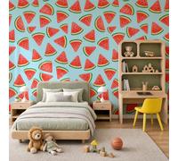 NAWVNMI Papier Peint Panoramique Été Fruits 350 x 256cm - Dessin Animé Pastèque Tranche, Décoration Murale Salon Chambre Cuisine - Facile d’entretien, résistante aux UV - 7 Lés