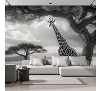 NAWVNMI Papier Peint Panoramique Girafe Acacia Soie, 3D Tissu de soie Murale, 200 x 140cm (L×H), Prairie Paysage Mural Personnalisé 3D pour Salon Chambre Décoration Murale