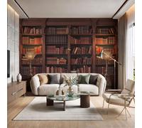 NAWVNMI Papier Peint Panoramique Luxe Classique Bibliothèque Soie 250 x 175cm Papier Peint Géant 3D Salon Chambre Salle à Manger Chambre Décoration Murale - Lampadaire Classique