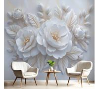 NAWVNMI Papier Peint Panoramique Motifs En Relief Fleurs 400 x 280cm - Matériel de Soie Décoration murale - Tapisserie décorative pour chambre salon - Moderne Luxueux, Beige