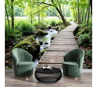 NAWVNMI Papier Peint Panoramique Promenade Ruisseau, 3D Poster Geant Mural Végétation Luxuriante Forêt, Tapisserie Panoramique Salon, Décoration Murale Chambre, 450 x 315cm