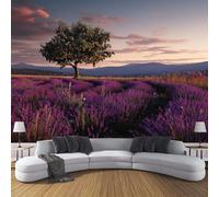 NAWVNMI Papier Peint Panoramique Provence Champs De Lavande Soie, 3D Tissu de soie Murale, 450 x 315cm (L×H), Coucher De Soleil Mural Personnalisé 3D pour Salon Chambre Décoration Murale
