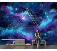 NAWVNMI Papier Peint Panoramique Psychédélique Galaxie 450 x 315cm - Matériel de Soie Décoration murale - Tapisserie décorative pour chambre salon - Sacré Géométrique, Violet Cyan