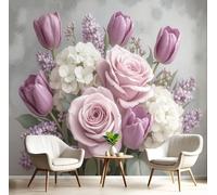 NAWVNMI Papier Peint Panoramique Roses Hortensias 200 x 140cm - Décoration Murale Composition Florale Romantique - Murales Papier Peint Soie pour Chambre Salon - Moderne Poster Tableaux Photo Muraux