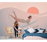 NAWVNMI Papier Peint Panoramique Sunset Arrière-Plan 250 x 175cm - Décoration Murale Plongeurs Banc Poissons - Murales Papier Peint Soie pour Chambre Salon - Moderne Poster Tableaux Photo Muraux