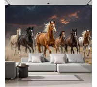 NAWVNMI Papier Peint Panoramique Tempête Du Désert - 200 x 140cm Décoration Geant Papier Peint Soie, Troupeau De Chevaux En Fuite Poster Murales pour Salon Chambre restaurant Décoration