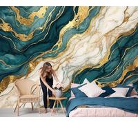 NAWVNMI Papier Peint Panoramique Texture De Pierre D'Agate 250 x 175cm, Décoration Murale Texture Luxueuse Feuille D'Or, Murales Papier Peint Soie pour Chambre Salon, Poster Tableaux Photo Muraux