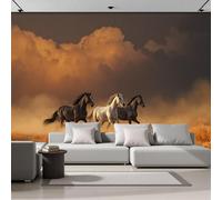 NAWVNMI Papier Peint Panoramique Troupeau De Chevaux Sauvages 300 x 210cm - Décoration Murale Tempête Du Désert - Murales Papier Peint Soie pour Chambre Salon - Moderne Poster Tableaux Photo Muraux